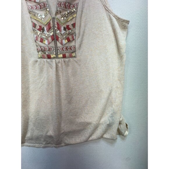 Knox Rose Embellished Tank Top Size XL Beige Embroidered Sleeveless Sequins Boho - Picture 5 of 13